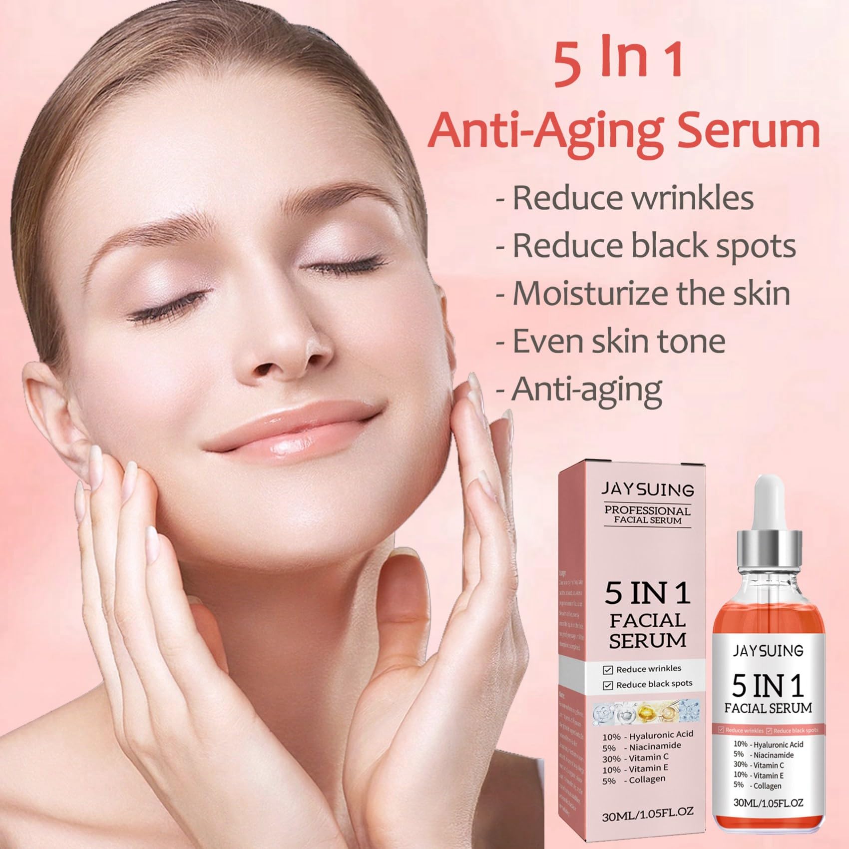 Vitamin C Face Serum, 5 In 1 Anti Aging Serum With Vitamin C, Vitamin E, Hyaluronic Acid, Collagen and Nicotinamide, Vitamin C Serum For Facial Moisturizing, Firming Skin And Even Skin Tone 30ml